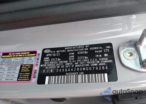 2021 Kia K5 Gt from USA, damaged, VIN 5XXG44J80MG079284